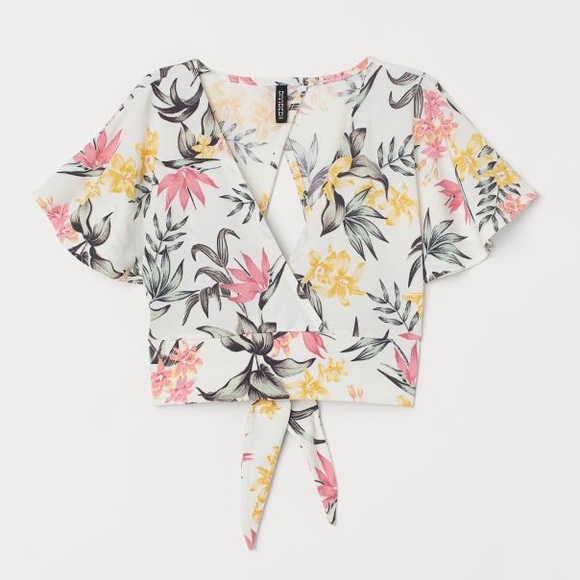 H&M Divided Multicolor Floral V-Neck Crop Top with Back Key Hole - Picture 2 of 7
